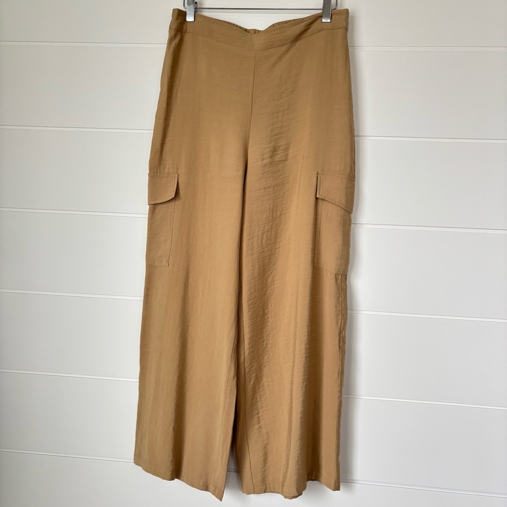 Rachel Roy Women's Tan High Waist Wide Leg Cargo Pants Size Medium